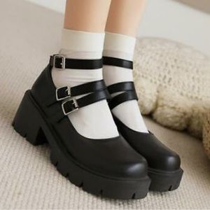 Womens Chic Lolita Multi Buckle Straps Platform Block Heel Shoes FAV